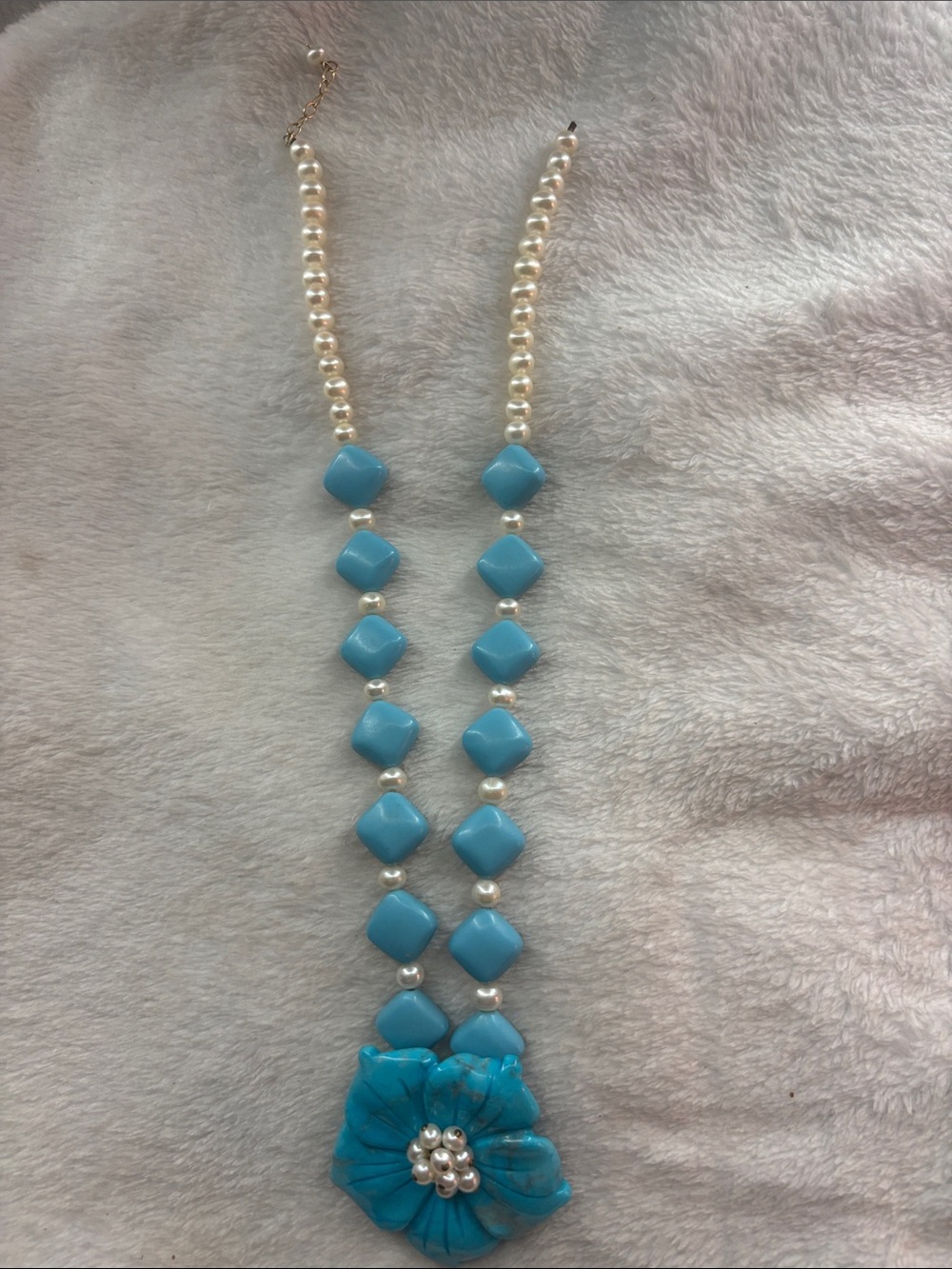 Real Turquoise Flower fresh water Pearl-Accented Necklace for Women
